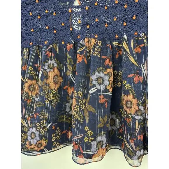 Anthropologie Mynahs Reynu Taandon Cristy Crotchet Beaded Blouse Boho Peasant XS - Picture 7 of 15